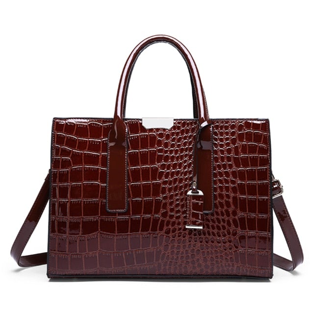 Pantent Leather Women Messenger Bags Crocodile Female