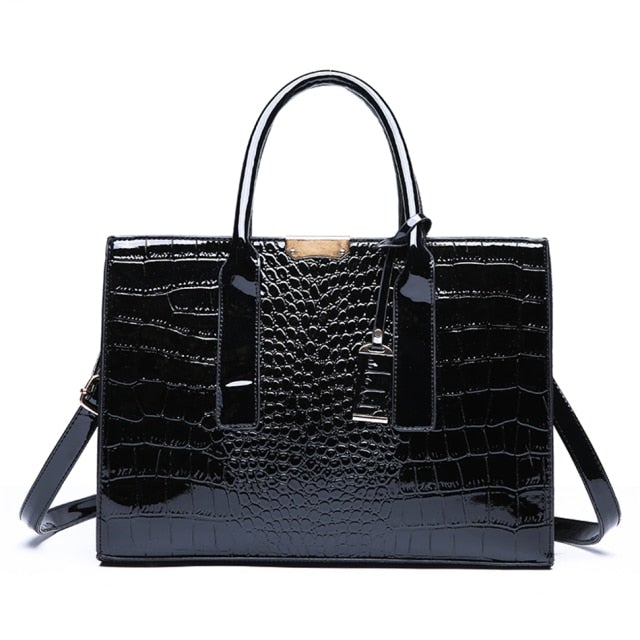 Pantent Leather Women Messenger Bags Crocodile Female