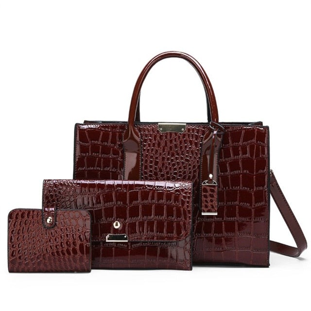 Pantent Leather Women Messenger Bags Crocodile Female