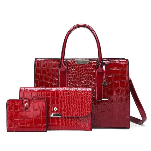 Pantent Leather Women Messenger Bags Crocodile Female