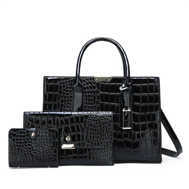 Pantent Leather Women Messenger Bags Crocodile Female