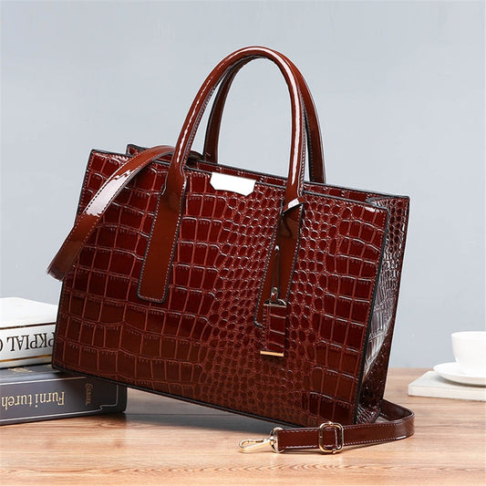 Pantent Leather Women Messenger Bags Crocodile Female