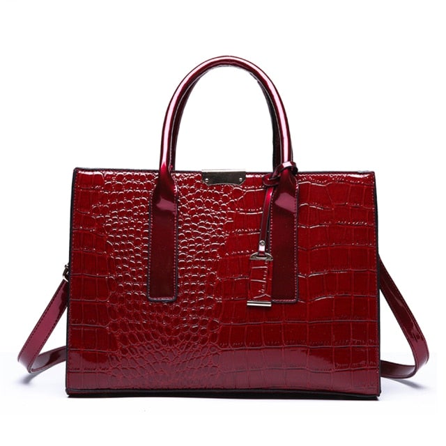 Pantent Leather Women Messenger Bags Crocodile Female
